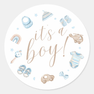 Autocollants ronds pour Baby Shower 'C'est un Garç