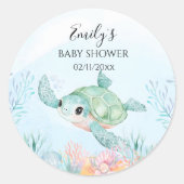 Autocollants Ronds pour Baby Shower Tortue de Mer (Devant)