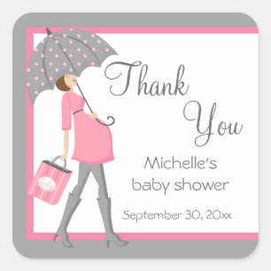 Autocollants roses et gris de baby shower de