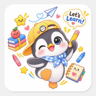 Autocollants Scolaires Kawaii Pingouin Apprenons E