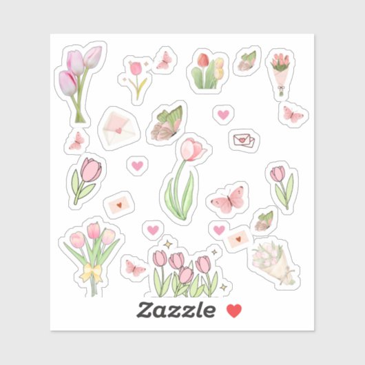Autocollants Tulipe Rose (Feuille)