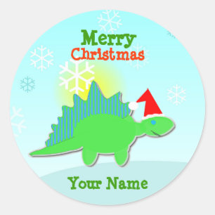 Autocollants verts de nom de dinosaure de Noël