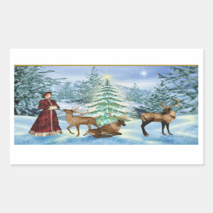Autocollants victoriens de scène d'hiver de Noël
