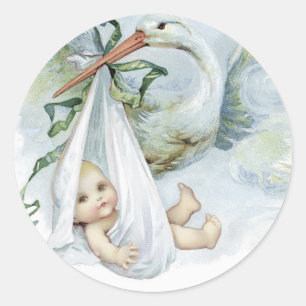Autocollants vintage cigogne bébé bleu pour Baby S