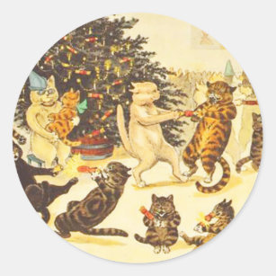 Autocollants vintages de chat de Noël, Louis Wain
