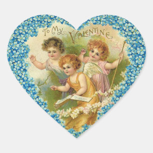 Autocollants vintages de coeur d'ange de Valentine