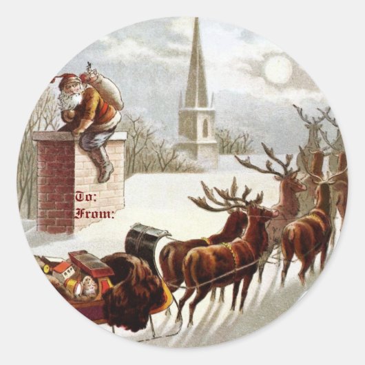 Autocollants vintages Santa Claus Reindeer (Devant)