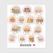 Autocollants vinyle de burger Kawaii (Feuille)