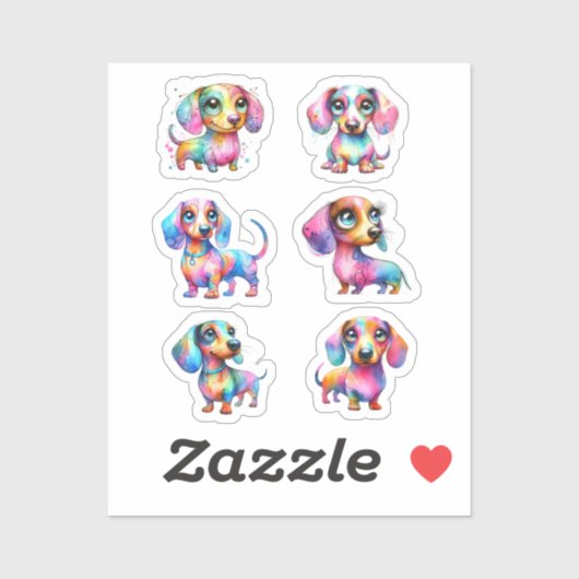 AUTOCOLLANTS VINYLE DE DACHSHUND MULTICOLORE (Feuille)