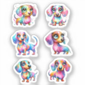 AUTOCOLLANTS VINYLE DE DACHSHUND MULTICOLORE (Recto)