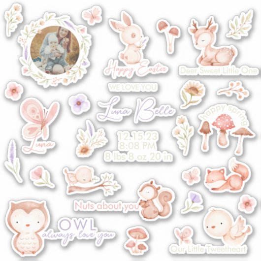 Autocollants vinyles de bébé animaux de la forêt (Devant)