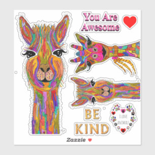Autocollants vinyles de lama girafe mignon & mots 