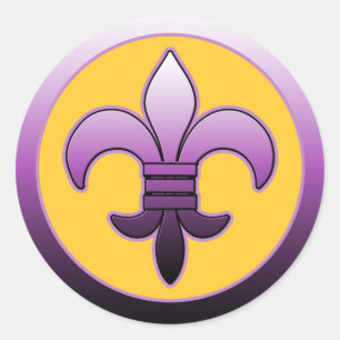 Autocollants violets ronds Fleur de Lis