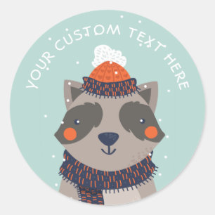 Autocollants Winter Raccoon texte personnalisé