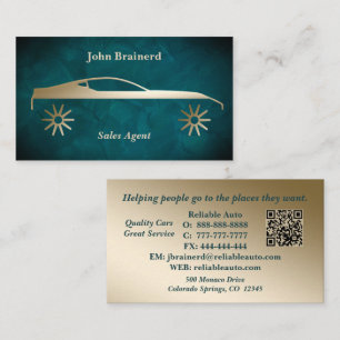 Autodealer Gold & Aquamarine QR-code Visitekaartje