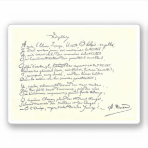 Autografisch manuscript van Voyelles (Rimbaud) Sticker