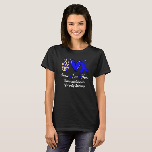 Autoimmune Autonomic Neuropathy Peace Love Hope Bl T-shirt (Voorkant volledig)