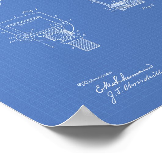 Automatisch brandblad 1891 - patent - blauwdruk poster (Hoek)