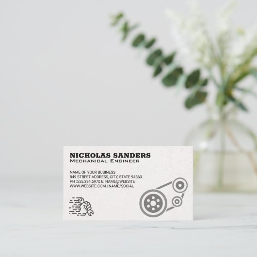 Automatisch mechanisch | Houtpullen en moersleutel Visitekaartje (Staand voorkant)