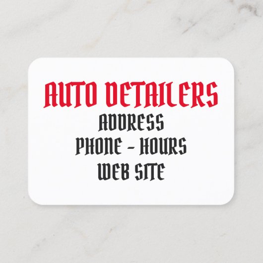 Automatische details rood, wit en zwart visitekaartje (Achterkant)