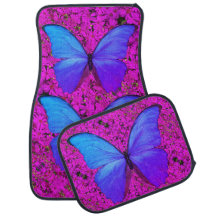 Automatten Paarse Vlinder op Roze Daisies
