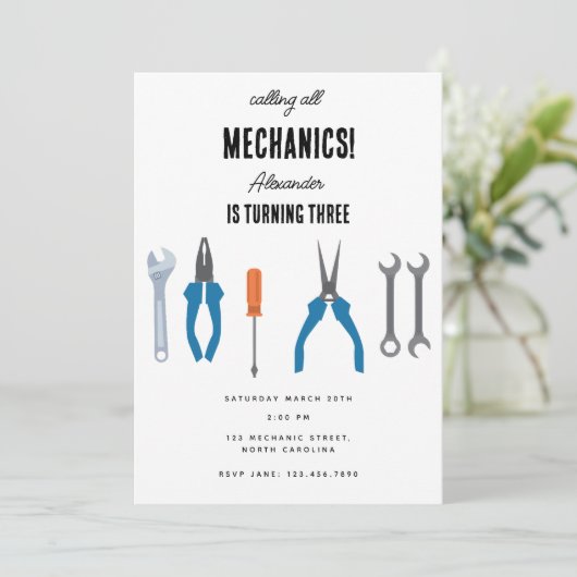 Automechanicus Auto Gereedschap Jongen Verjaardags Kaart (Staand voorkant)