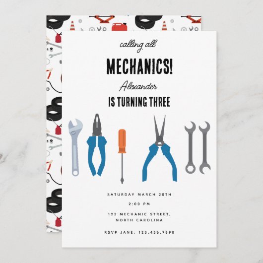 Automechanicus Auto Gereedschap Jongen Verjaardags Kaart (Voorkant / Achterkant)