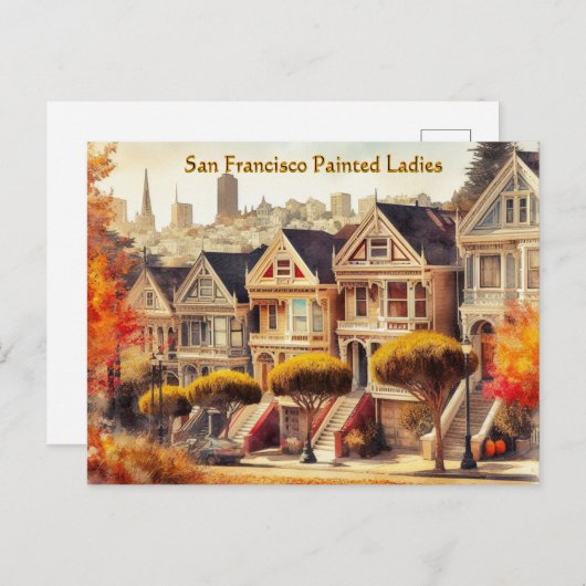 Automne à San Francisco Victorian Homes Carte post (Devant / Derrière)