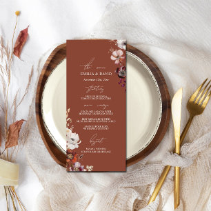 Automne Anemone Floral Dark Terracotta Menu Mariag