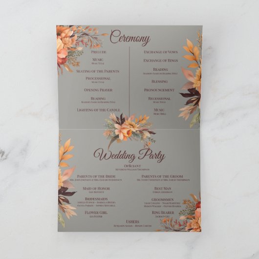 Automne Aquarelle Russe mariage floral Programme (Intérieur)