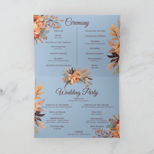 Automne Aquarelle Russe mariage floral Programme (Intérieur)