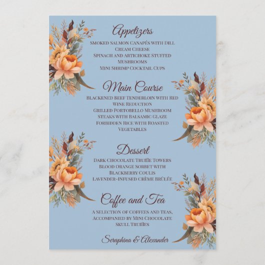 Automne Aquarelle Rustique Floral Mariage Menu (Dos)