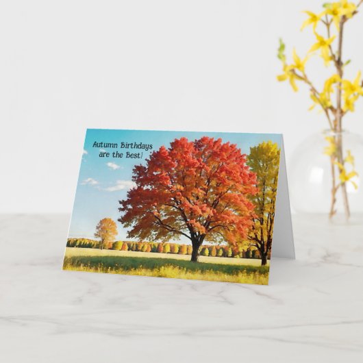 Automne Arbre d'automne Carte d'anniversaire (Fleur jaune)