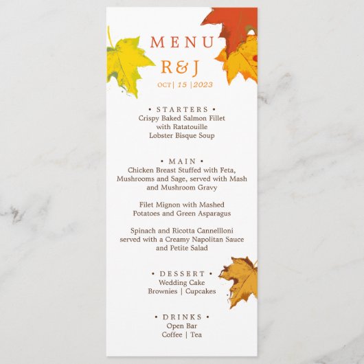 Automne Automne automne dans l'amour Menu Mariage (Devant)