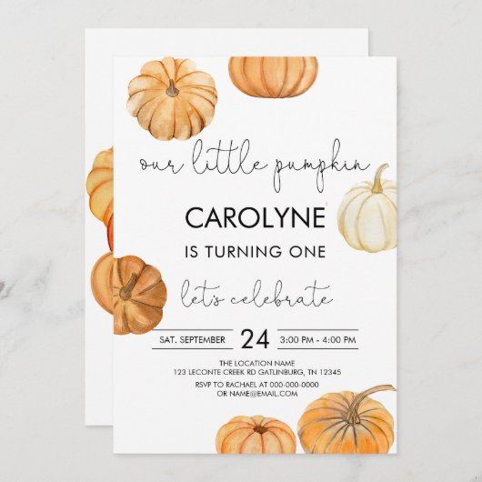 Automne Automne Citrouille Anniversaire Invitation (Devant / Derrière)