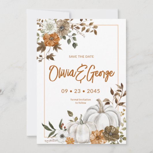 Automne Automne Citrouille Floral Frame Invitation (Devant)