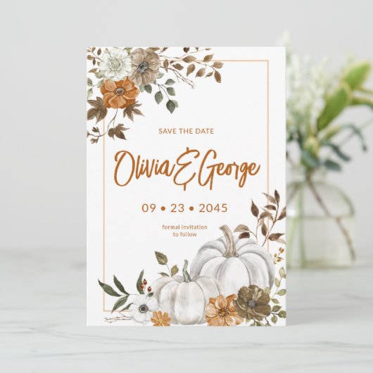 Automne Automne Citrouille Floral Frame Invitation (Debout devant)