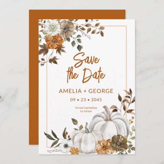 Automne Automne Citrouille Floral Frame Invitation (Devant / Derrière)