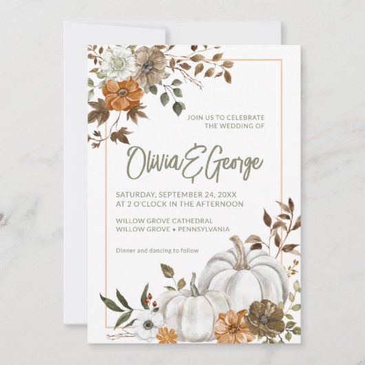 Automne Automne Citrouille Floral Frame Invitation (Devant)