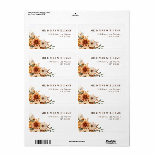 automne automne fleurs étiquette de adresse (Feuille entière)