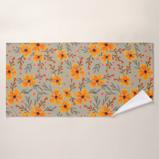 Automne Automne Floral Motif Sage Vert (Serviette de bain)