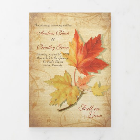 Automne Automne Maples Mariage Feuille Programme T (Page de couverture)