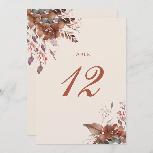 Automne automne Rustique Floral Numéro de table (Devant / Derrière)