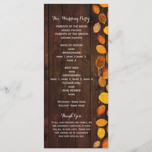 Automne Automne Rustique Golden Feuilles programme (Dos)