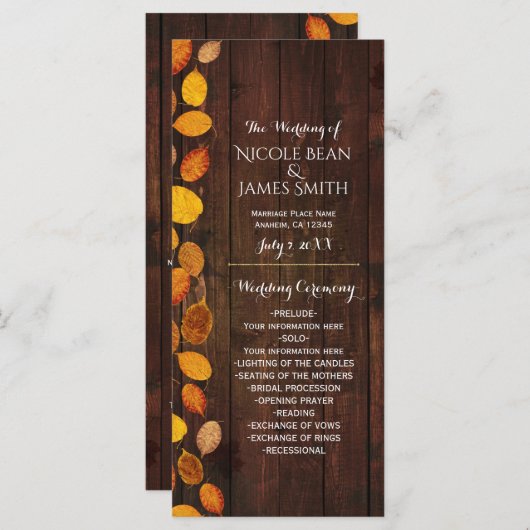 Automne Automne Rustique Golden Feuilles programme (Devant / Derrière)