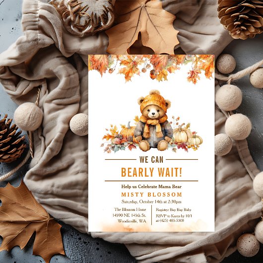 Automne Automne Teddy Bear Baby shower Invitation
