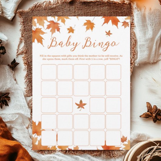 Automne Baby shower Bingo Carte de jeu