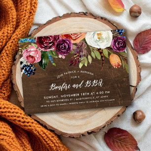 Automne Boho Blooms Bonfire BBQ Party Invitation