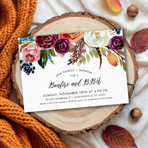 Automne Boho Blooms Bonfire BBQ Party Invitation