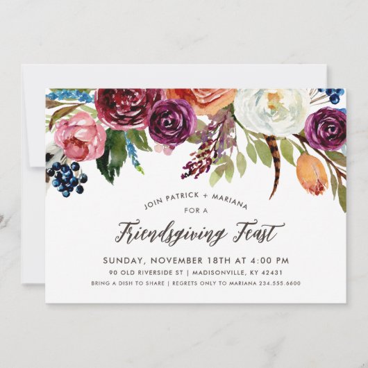 Automne Boho Blooms Friendsgiving Party Invitation (Devant)